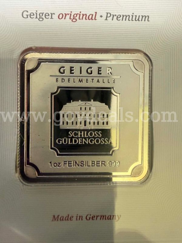 1 OZ GEIGER EDELMETALLE .999 FINE SILVER SQUARE BAR – SERIALIZED IN ASSAY-FREE SHIPPING!!