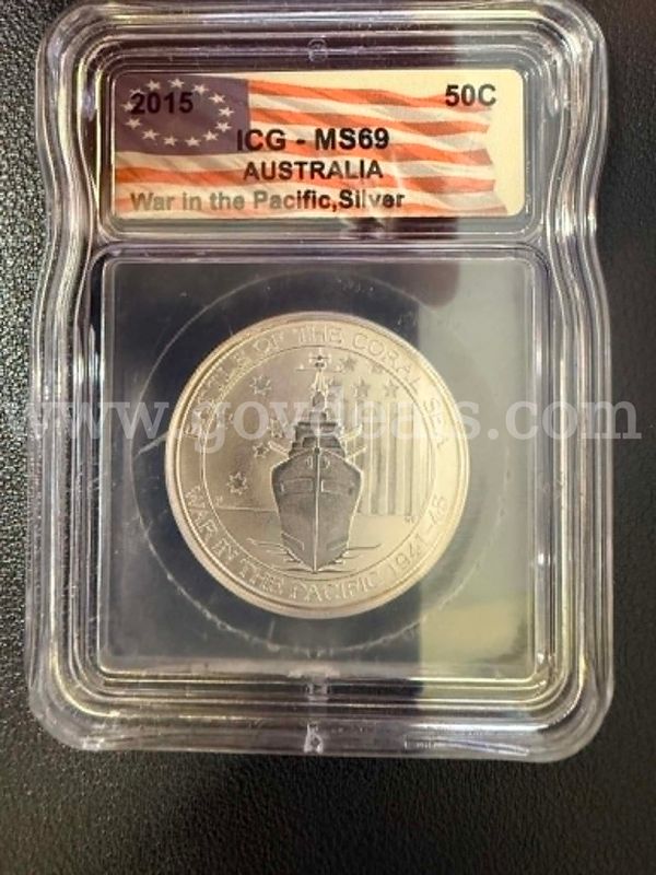 2015 Australia Battle Coral Sea 50C 1/2 Oz .999 Silver ICG MS69 WWII Coin-FREE SHIP!!