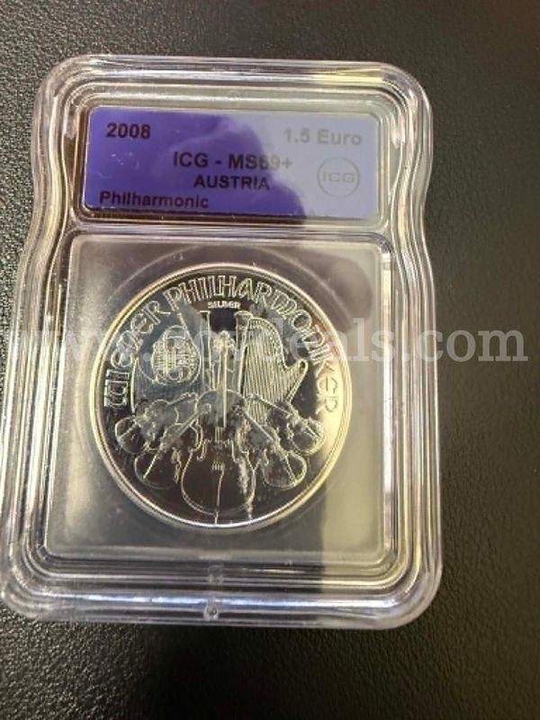 2008 Austria Silver Philharmonic 1.5 Euro 1 Oz .999 ICG MS69+ First Year-FREE SHIP!