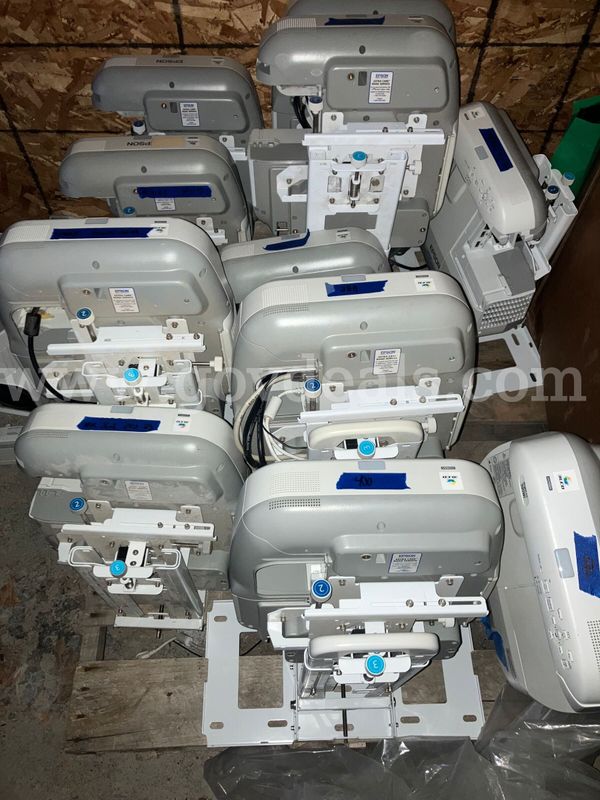 Lot of 16x Epson BrightLink 595Wi Interactive Ultra Short Throw Projectors w/ Wall Mount Assemblies - Tested, Working