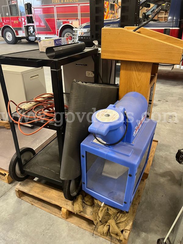 Lot of Misc. Items - Podium, Snow Cone Machine, A/V Cart, Fountain, Etc.