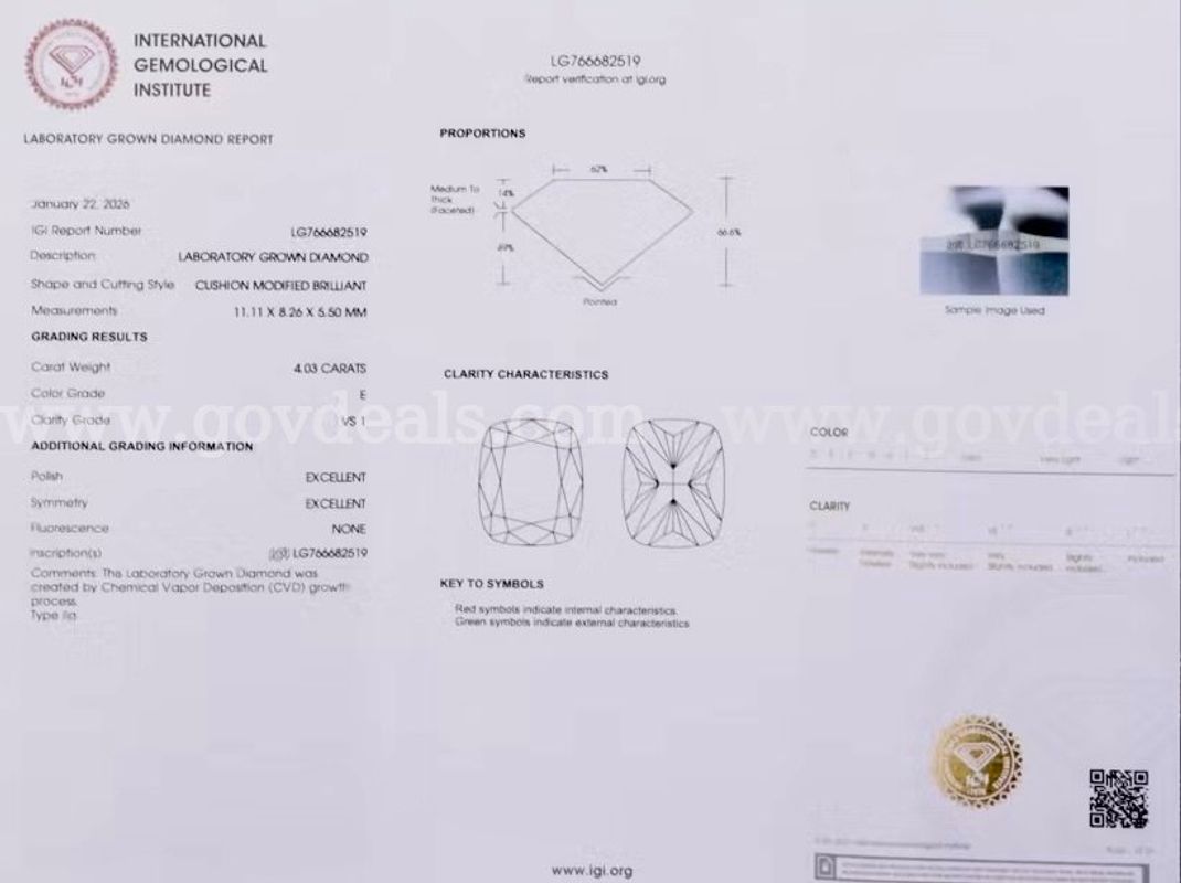 14K Gold 4.03 CT Lab Diamond Ring with IGI Report
