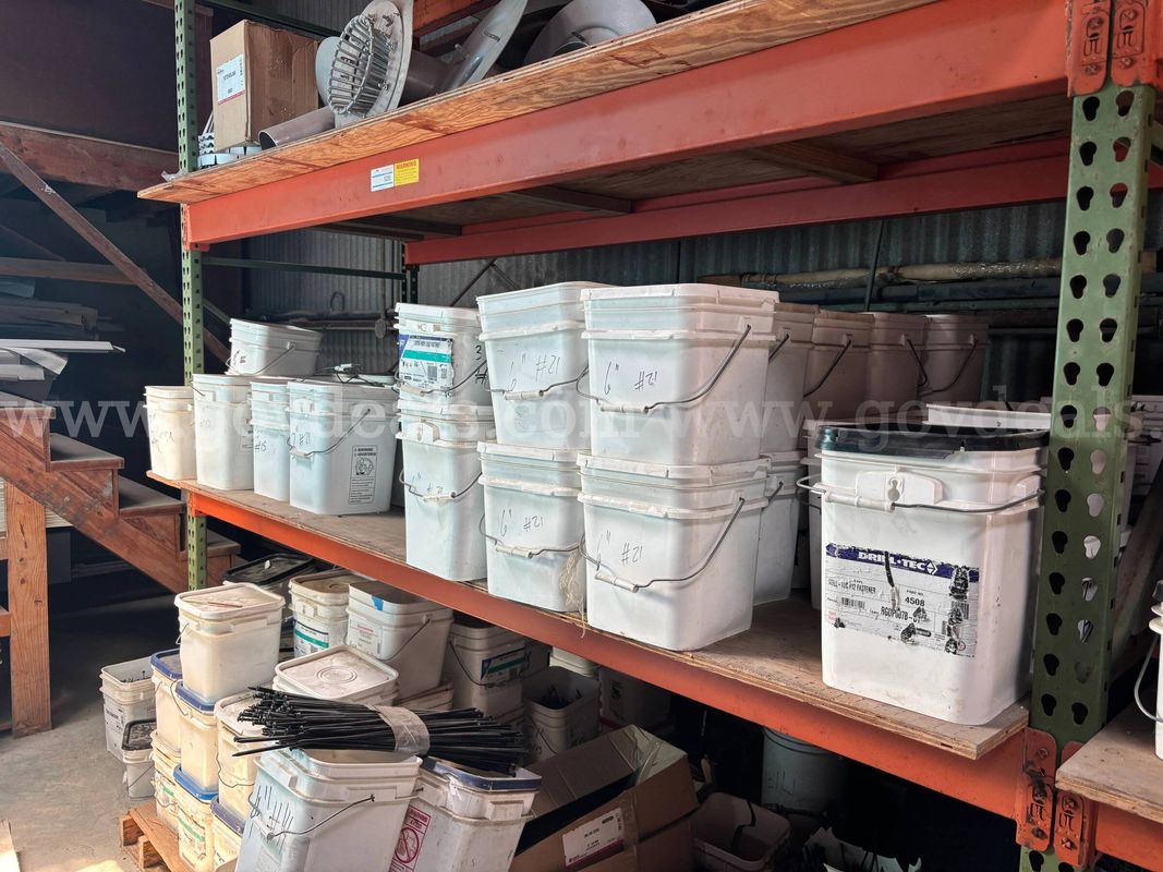 Approx 52 buckets of 3" to 7" unused roofing fasteners