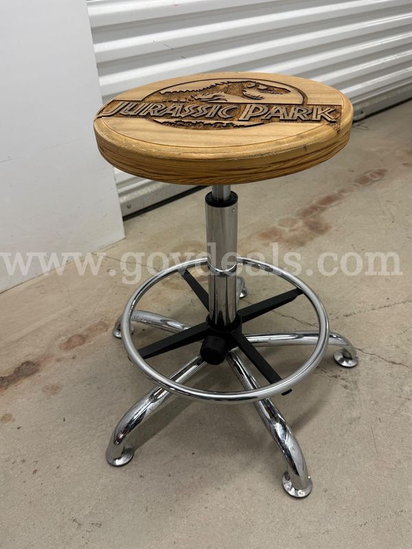 Adjustable engraved wooden stool (Jurassic Park)