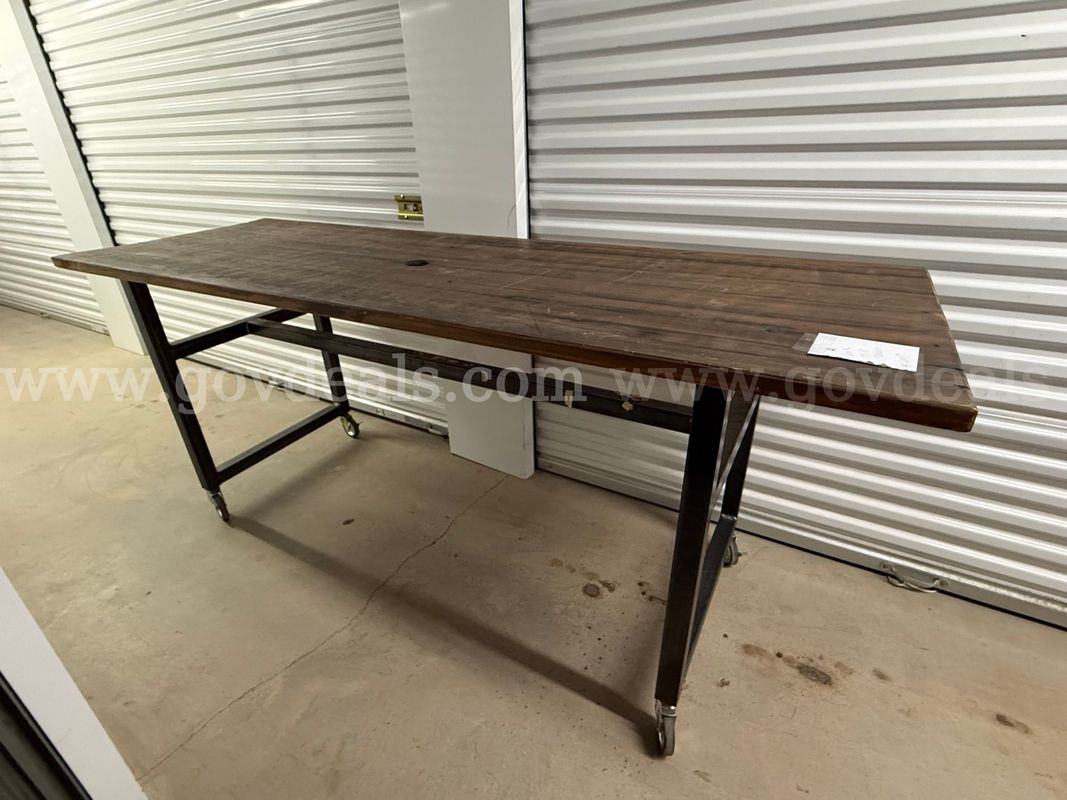 Mobile work table with wooden top