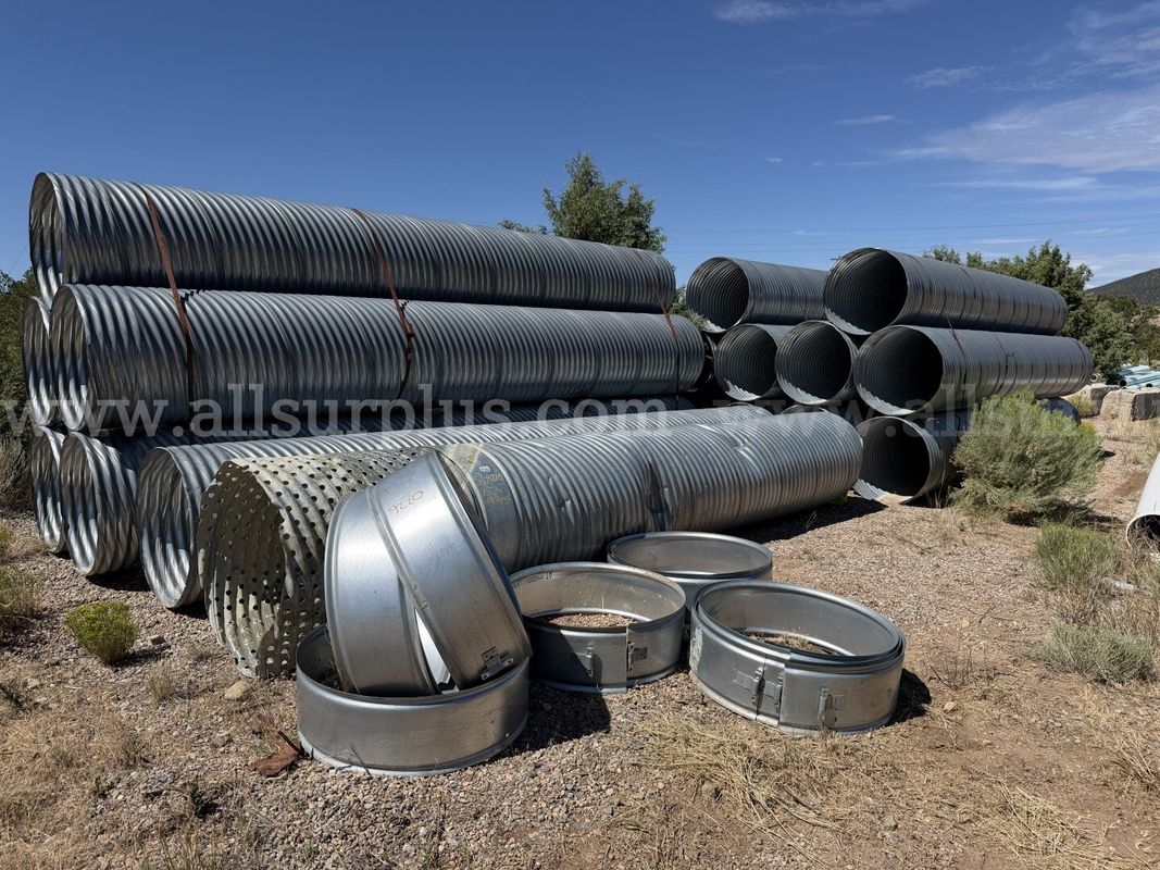 Corrugated Galvanized Drainage Pipe and Ring Clamps, 36in Dia x 20ft Jts Qty 17Jts, Ring Clamps, Qty 9.