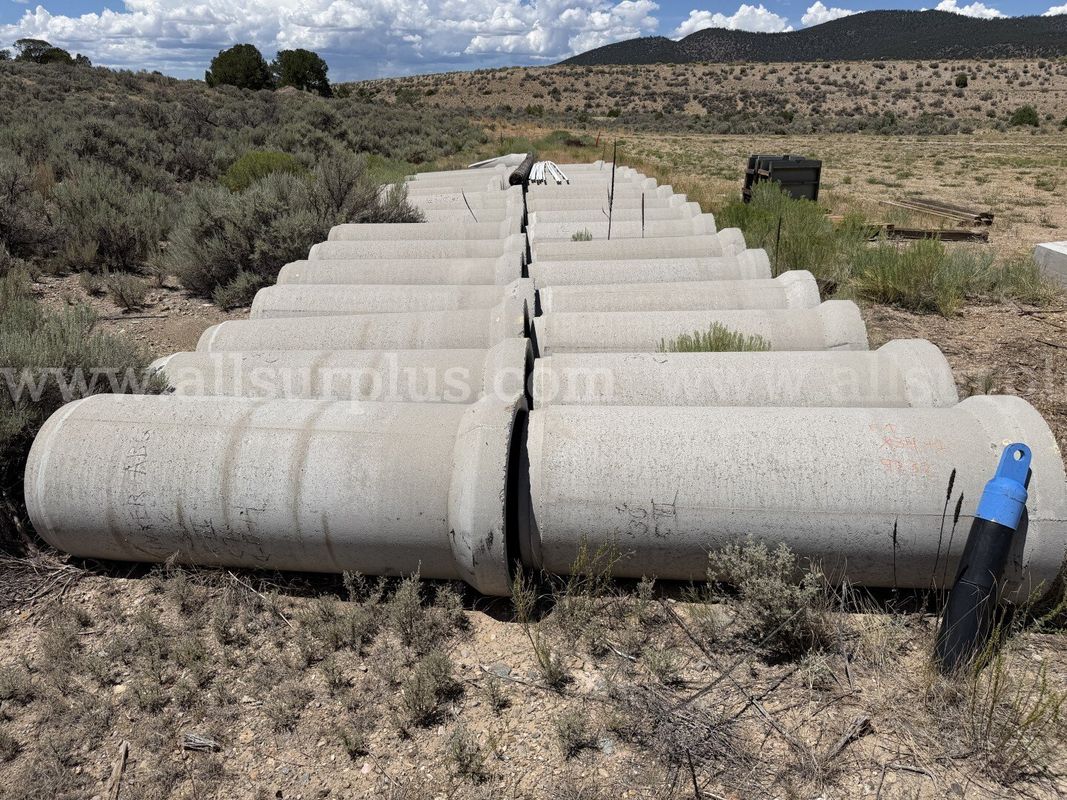 Concrete Drainage Pipe and Barriers, 30in Dia x 100in Pipe, Qty 52 Pcs, Parking Stops, Qty 76pcs, 1 LOT