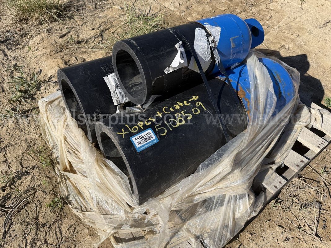 HDPE Pipe Pull Heads, Fittings, Qty 6 Pcs and 1 Crate, HDPE and PVC, 1in-14in Dia, Various Lengths 1 lot