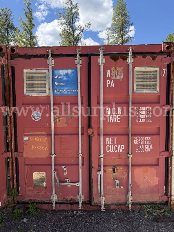 Shipping Container 40ft x 8.5ft x 8ft, With Contents, Qty 1.