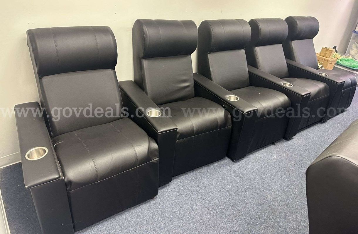 Commercial Movie Theater Recliner Chairs with Cup Holders – Black – Used - LOT (6)
