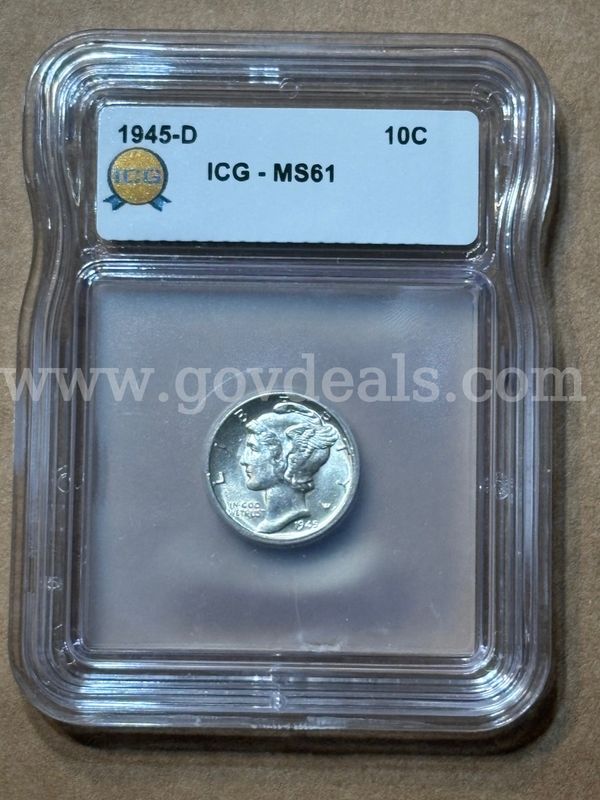 1945-D graded mercury dime