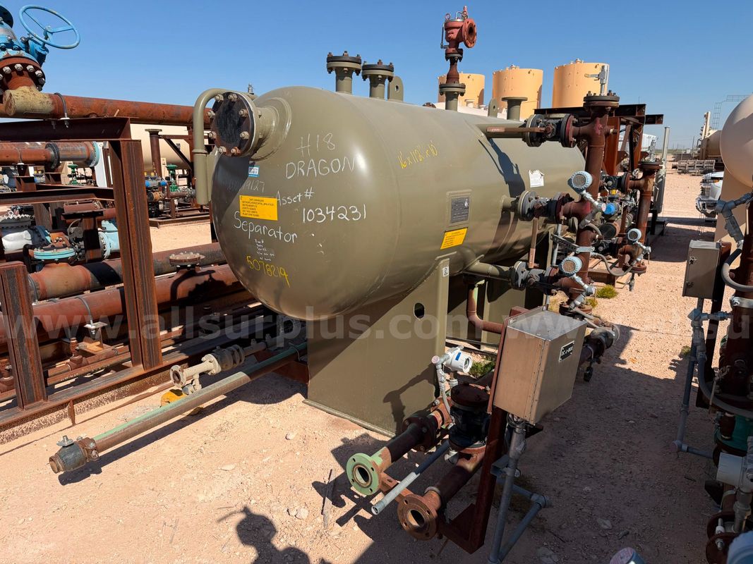 Separator, Horizontal, 3 Phase, 250psi, 4ft x 10ft, Dragon, w/ Meter, Unused, Qty 1
