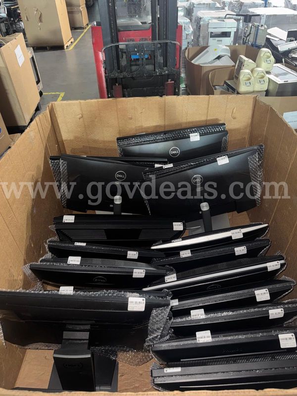 Lot of 78 used LCD monitors, mixed brands, pulled from decommissioned office equipment