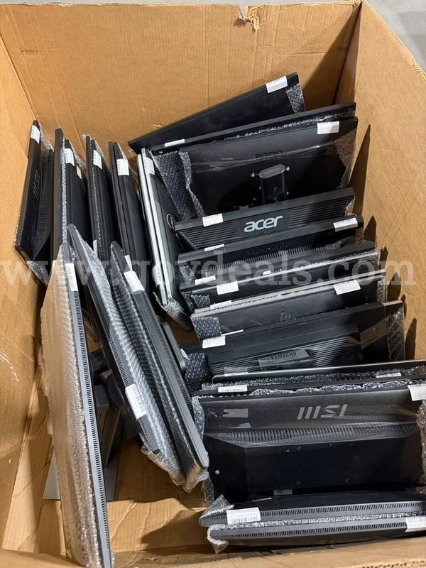 Lot of 55 used LCD monitors, mixed brands, pulled from decommissioned office equipment