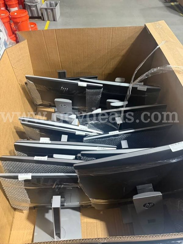 Lot of 40 used LCD monitors, mixed brands, pulled from decommissioned office equipment