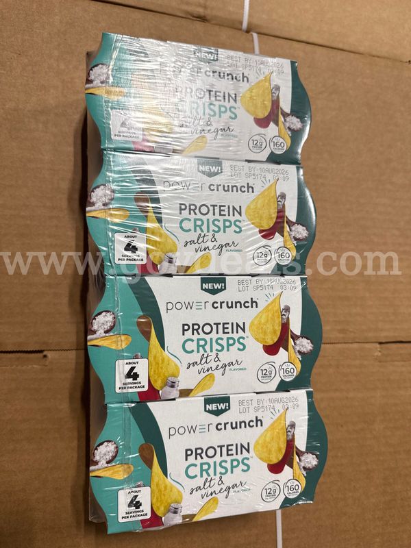 PowerCrunch Protein Crisps Salt & Vinegar Flavor Best By 10Aug2026 Sold Per Case Of 4 2-Packs, lot contains 15 Cases