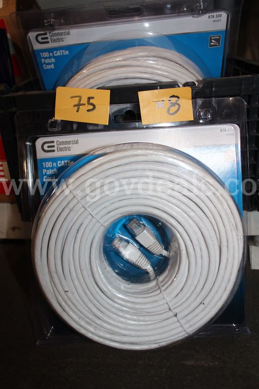 Brand new Commercial Electric 100' Cat 5E Patch Cord White 676-339, 8 units.
