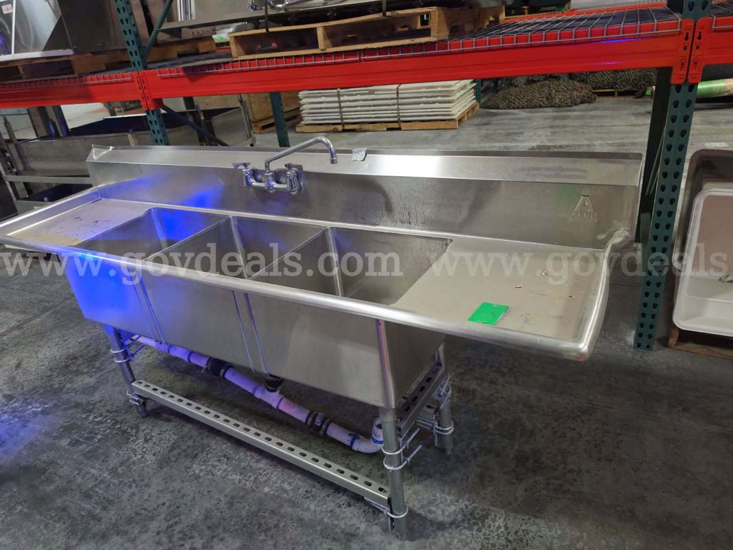 Klinger's Trading ECS32D Stainless Sink Three Compartment 84"W X 25-1/2"D X 41"h Commercial Kitchen