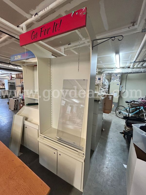 1 Lot of (4) Retail Display Kiosk with Integrated Storage Cabinets and Signage