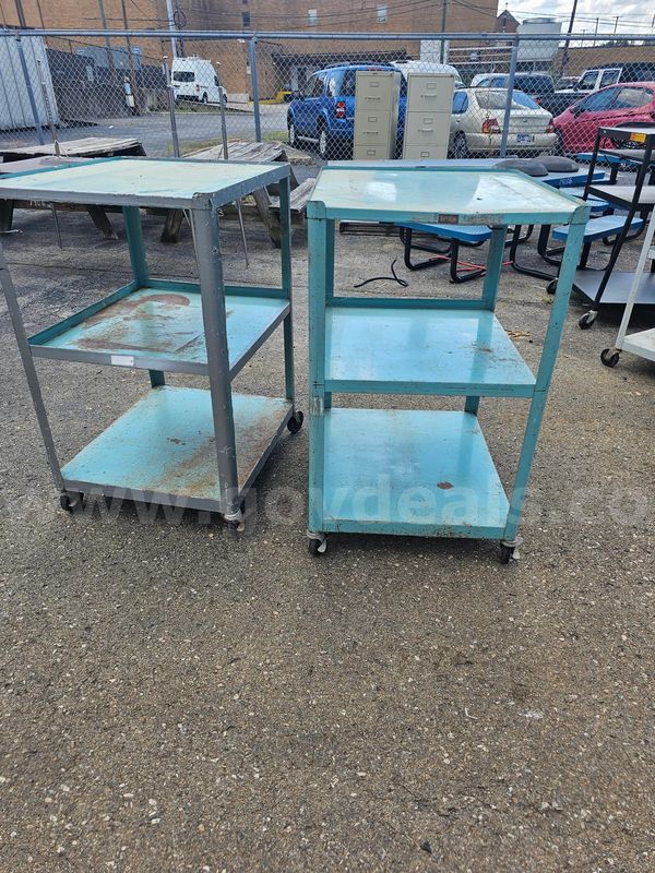 (2) ROLLING METAL CARTS (43IN H X 30IN W X 25IN D)