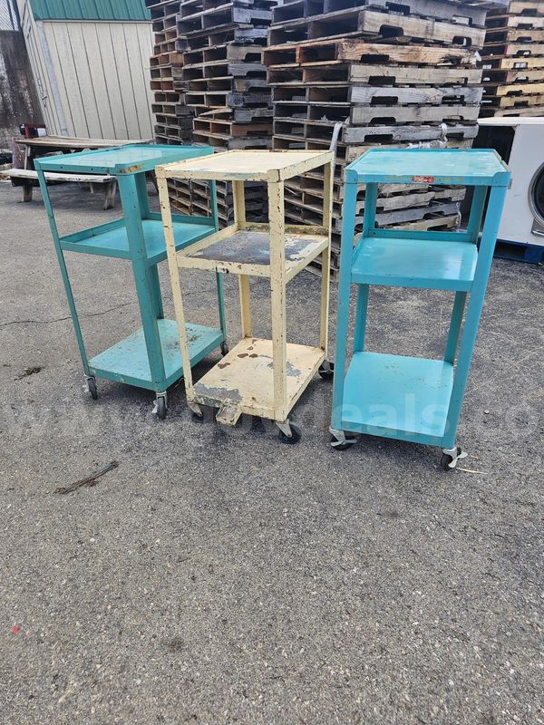 (3) ROLLING METAL CARTS (43IN H X 24IN W X 18IN D)