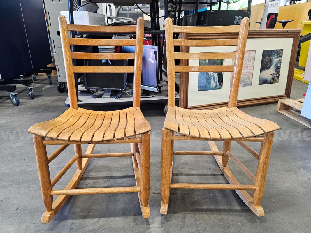 (2) WOODEN KID SIZED ROCKING CHAIRS (SEAT HEIGHT 15IN)