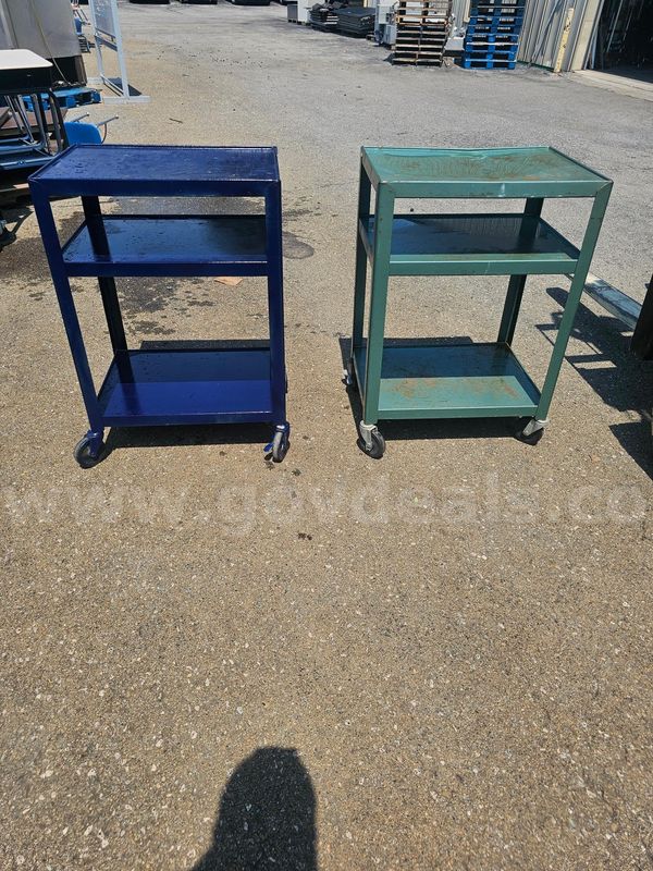 (2) ROLLING METAL CARTS (34IN H X 24IN W X 18IN D)