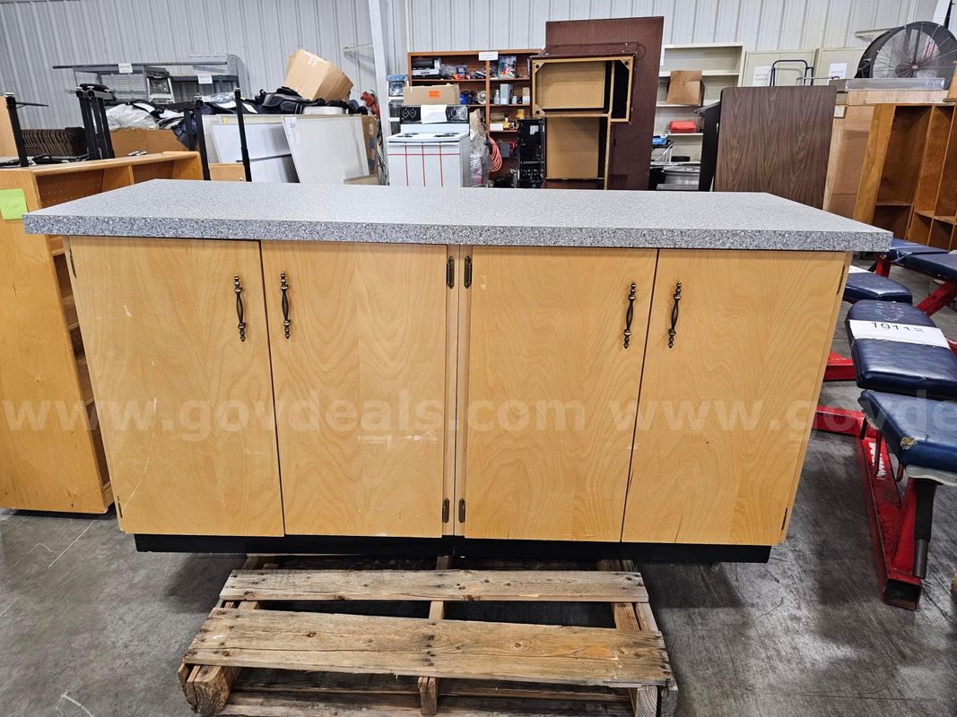 WOODEN STORAGE CABINET (66IN L X 23IN W X 35IN H X 19IN D)
