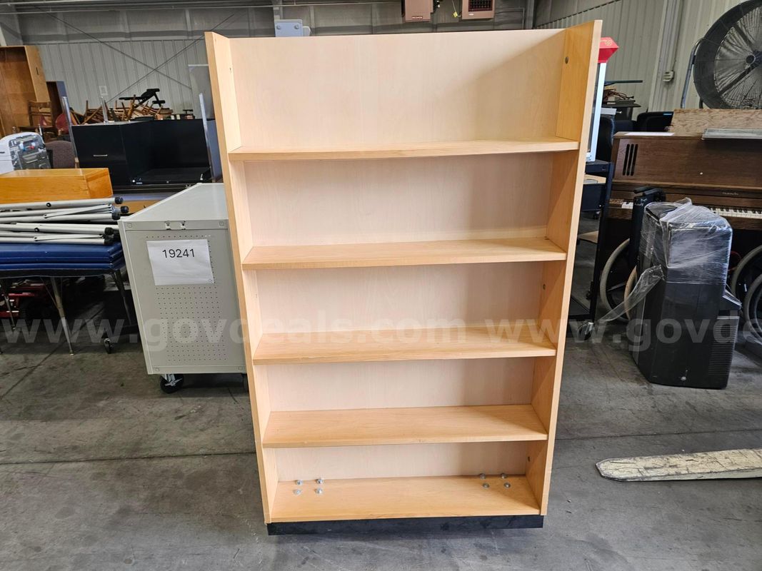 ROLLING WOODEN BOOKSHELF #2 (36IN L X 21IN W X 62IN H X 6.5IN D)