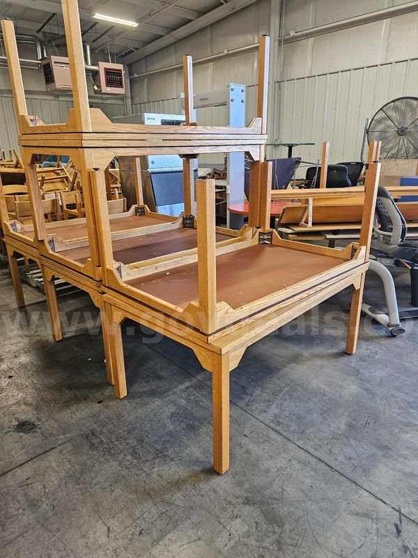 (7) WOODEN TABLES (27IN H X 60IN W X 36IN D)
