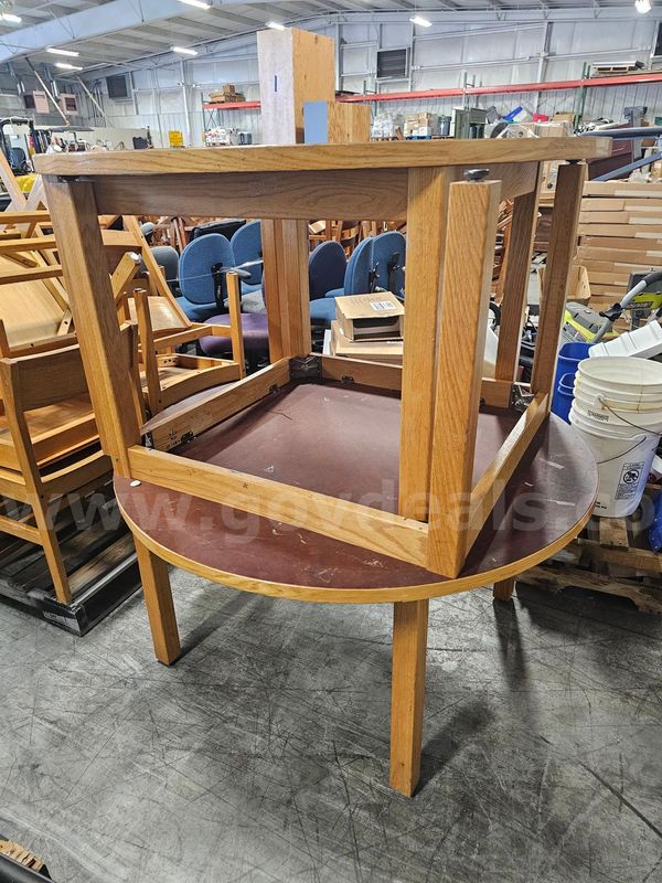 (2) WOODEN ROUND TABLES (4FT ROUND)
