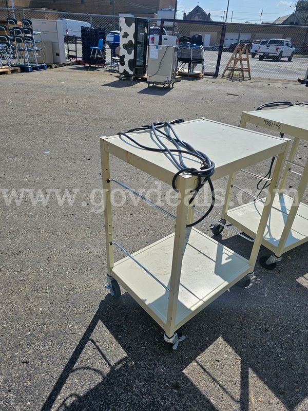 (2) ROLLING METAL CARTS (34IN H X 24IN W X 18IN D)