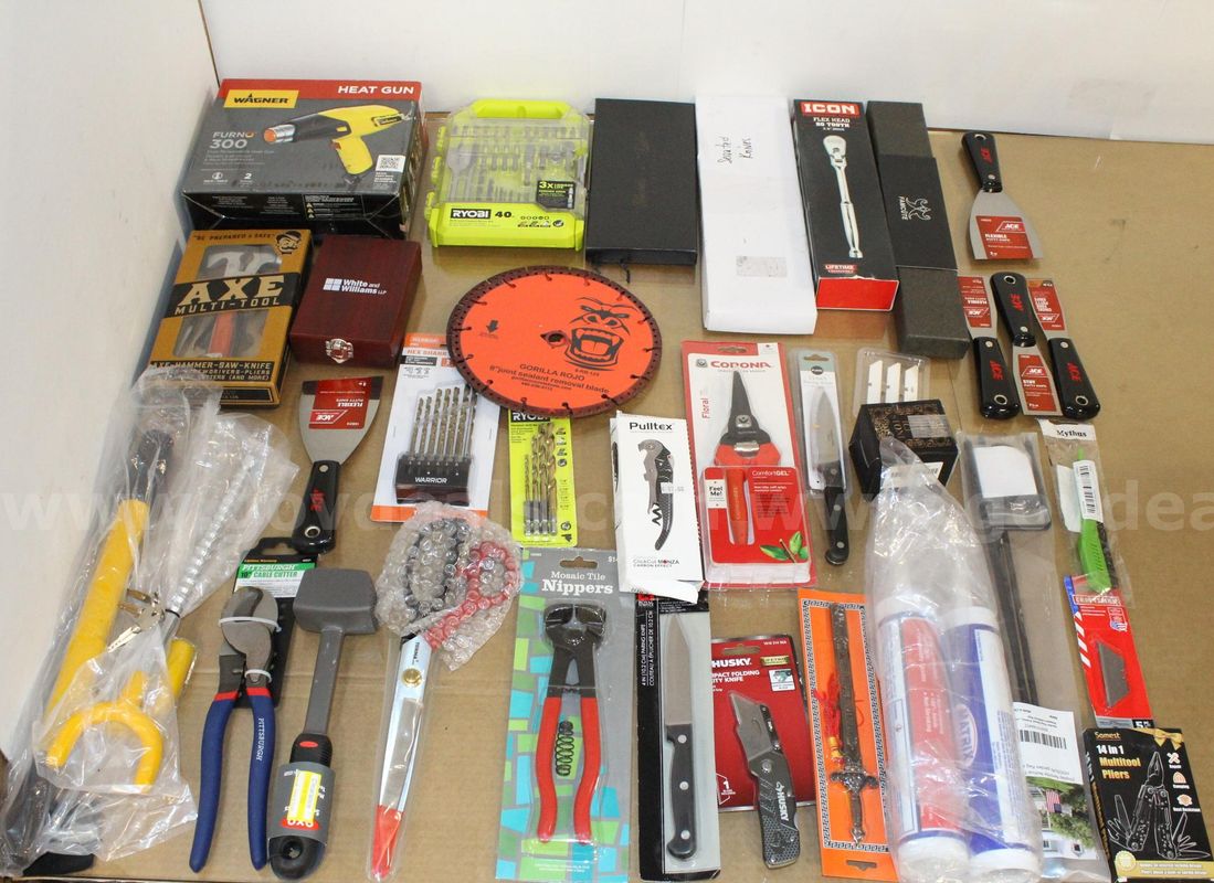1 Box of Assorted NEW or Lightly Used Items/Tools/Household/Etc., #35899, **PICK UP ONLY**