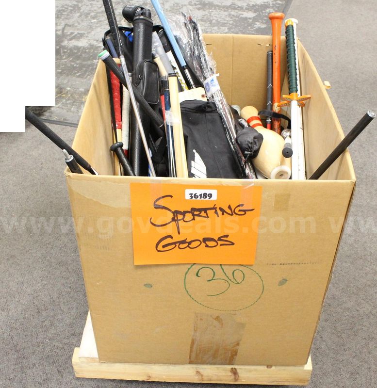 1 Box of Assorted Sporting Goods/etc., #36189, **PICK UP ONLY**