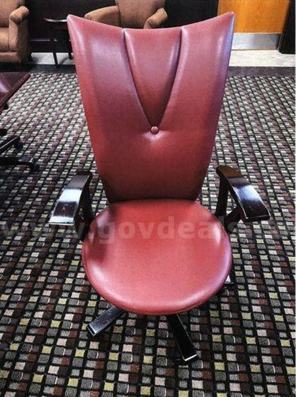 Rolling Burgundy Leather Chairs w/Brown Wood Arms (222618 TM)