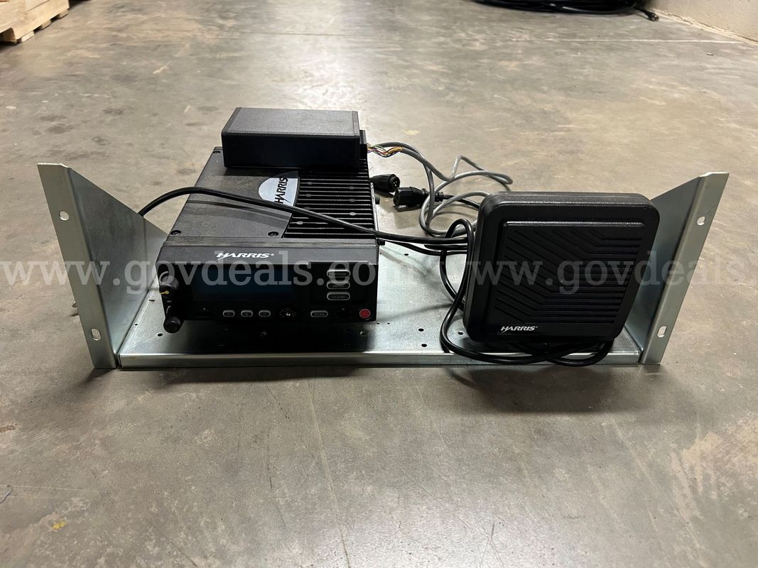 Harris Mobile Two-Way Radio with Control Head, External Speaker (LS102824V10 R1A) & Mounting Tray - Complete Assembly