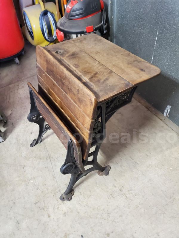 Antique wood/metal desk with folding seat