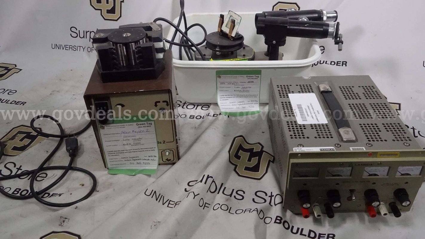 Lot of 3 pieces of Lab Equipment, Lambda Dual Reg Power Supply, Gilson Minipulse 2, Bench Spectroscope