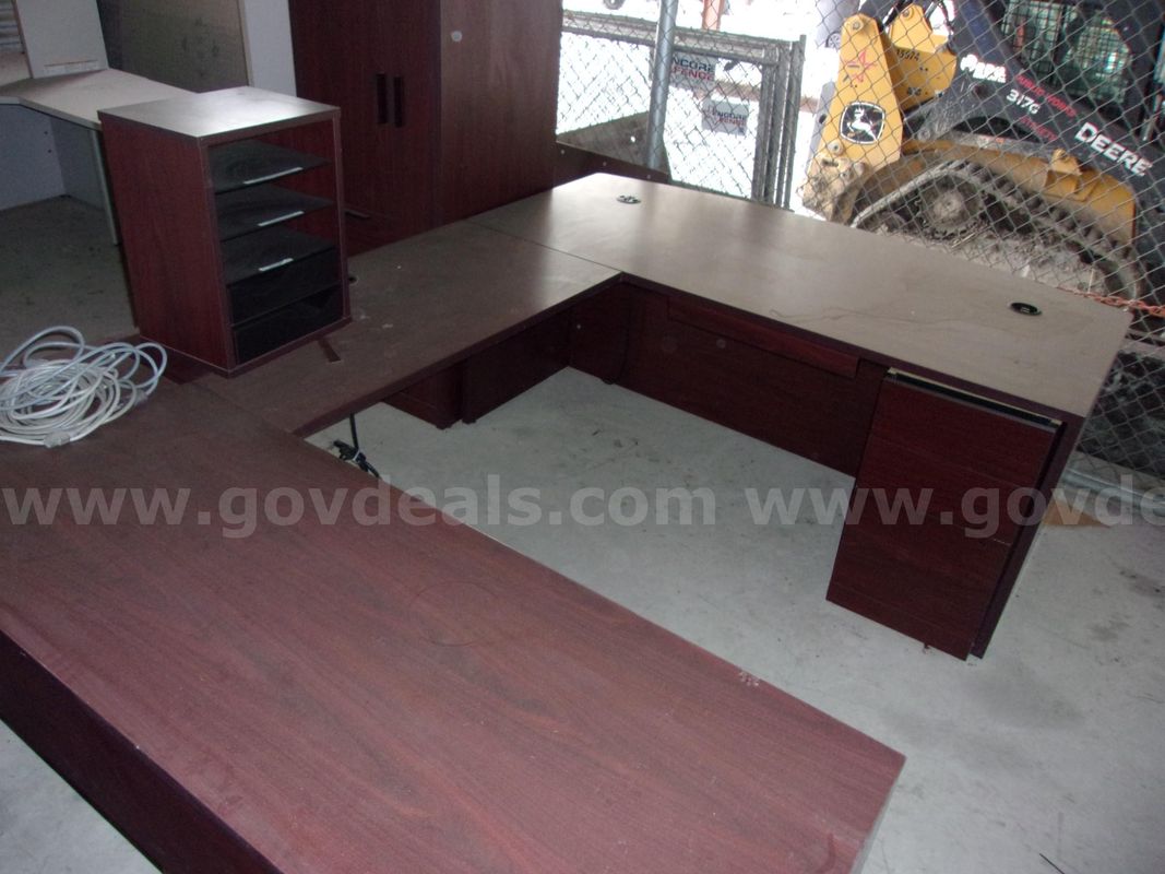 U-Shaped Wood Desk with Hutch, Cabinet & Organizer