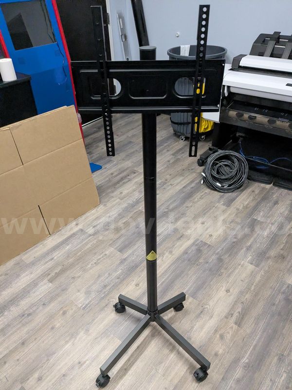 Lot of 1 Rolling TV Stand and Random Assortment of Monitor Arms