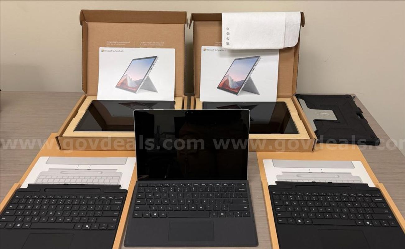 7 Units- Microsoft Surface Pro 7+ (3) Tablets in New & EUC Condition, 256GB SSD, 8GB RAM + Keyboards and Case