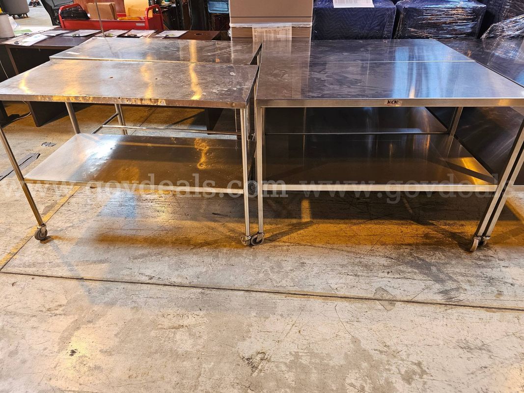 Lot of 5 - Stainless Steel Tables On Wheels