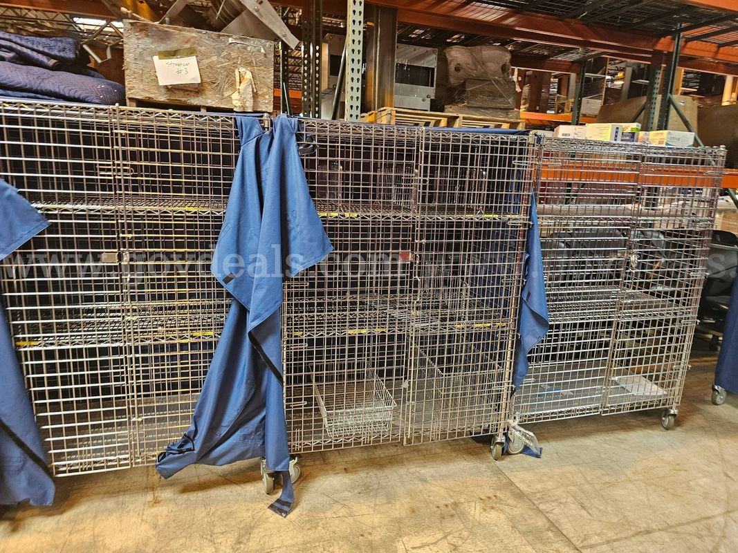 Lot of 3 - Metal Racks On Wheels 2- With Blue Uline Covers