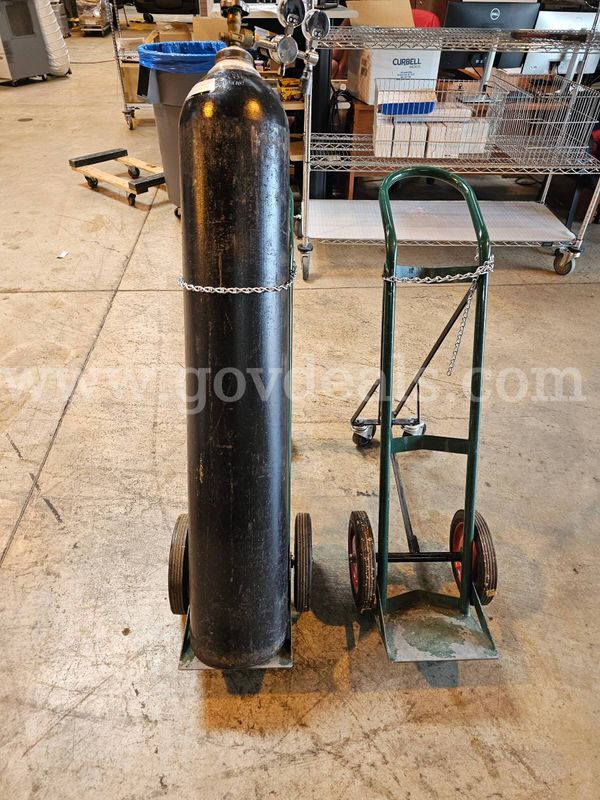 Lot of 3 - One Empty Gas Cylinder W/Two Gas Cylinder Hand Trucks.