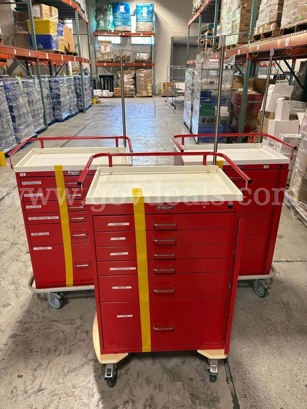 Lot of 3: metal medical carts - red - 6-drawer - empty