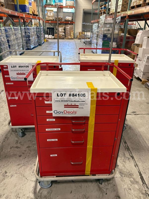 Lot of 3: metal medical carts - red - 6-drawer - empty