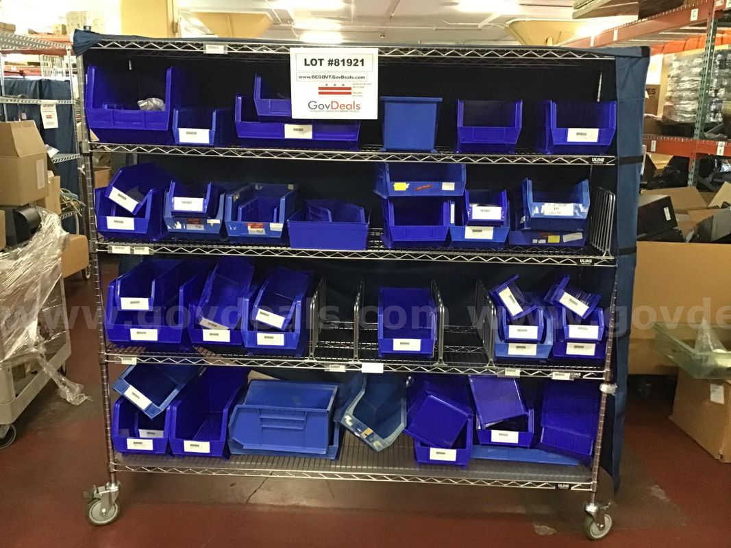Metal Rack On Wheels with Plastic Containers