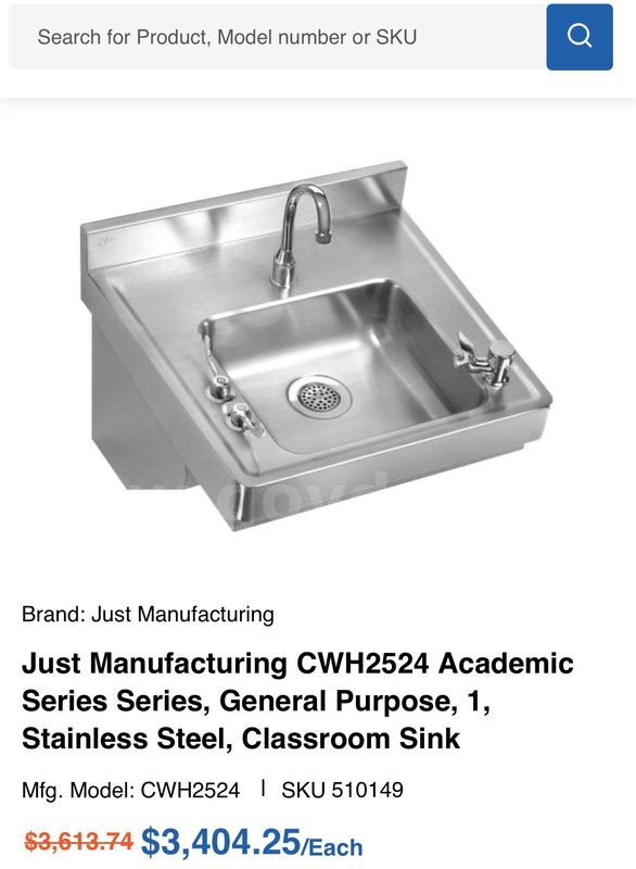 Academic Series Stainless Steel Classroom Sink - CWH2524