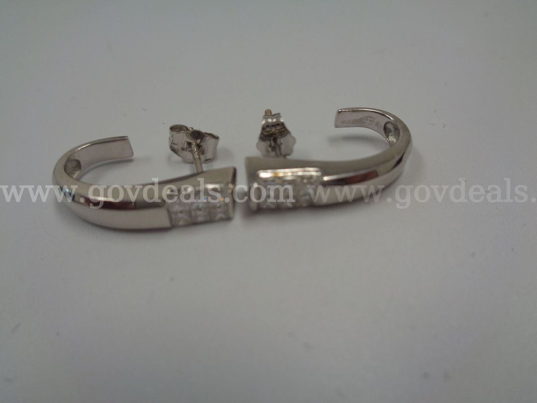14K White Gold J-Shaped Earrings with 0.50 CTW Princess-Cut Diamonds