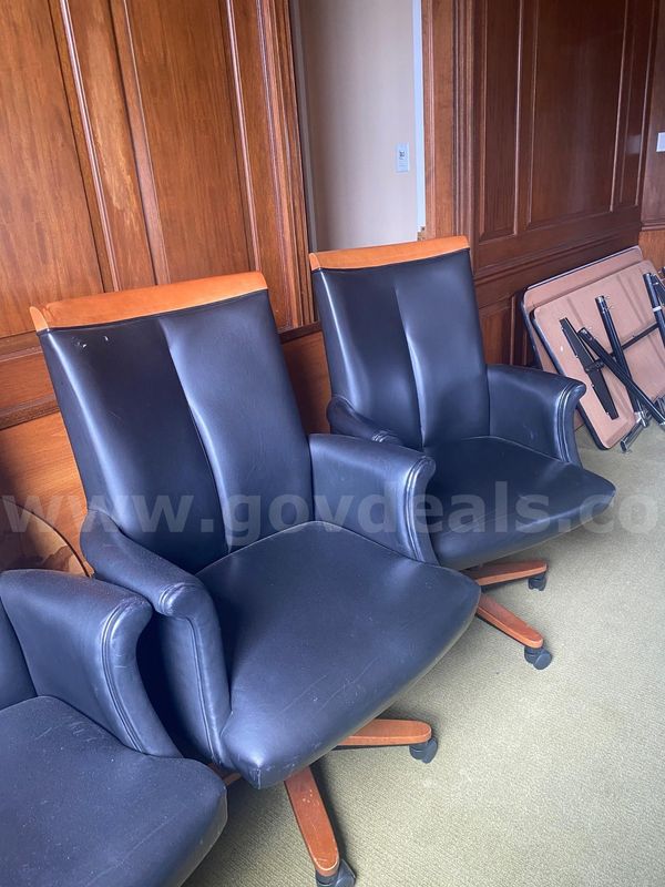 Lot of 9 Upholstered Wood Rolling Chairs